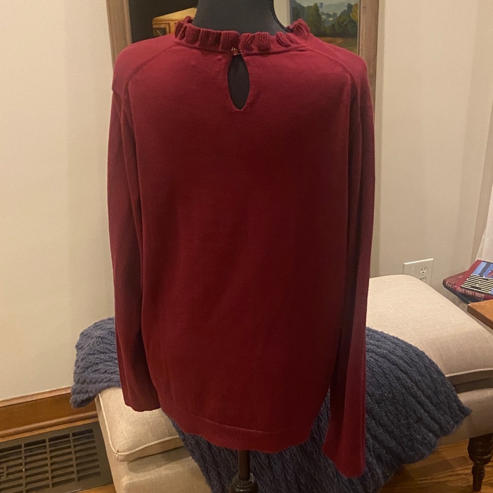 J. Crew burgundy frill neck cotton sweater, size XL - Picture 2 of 3